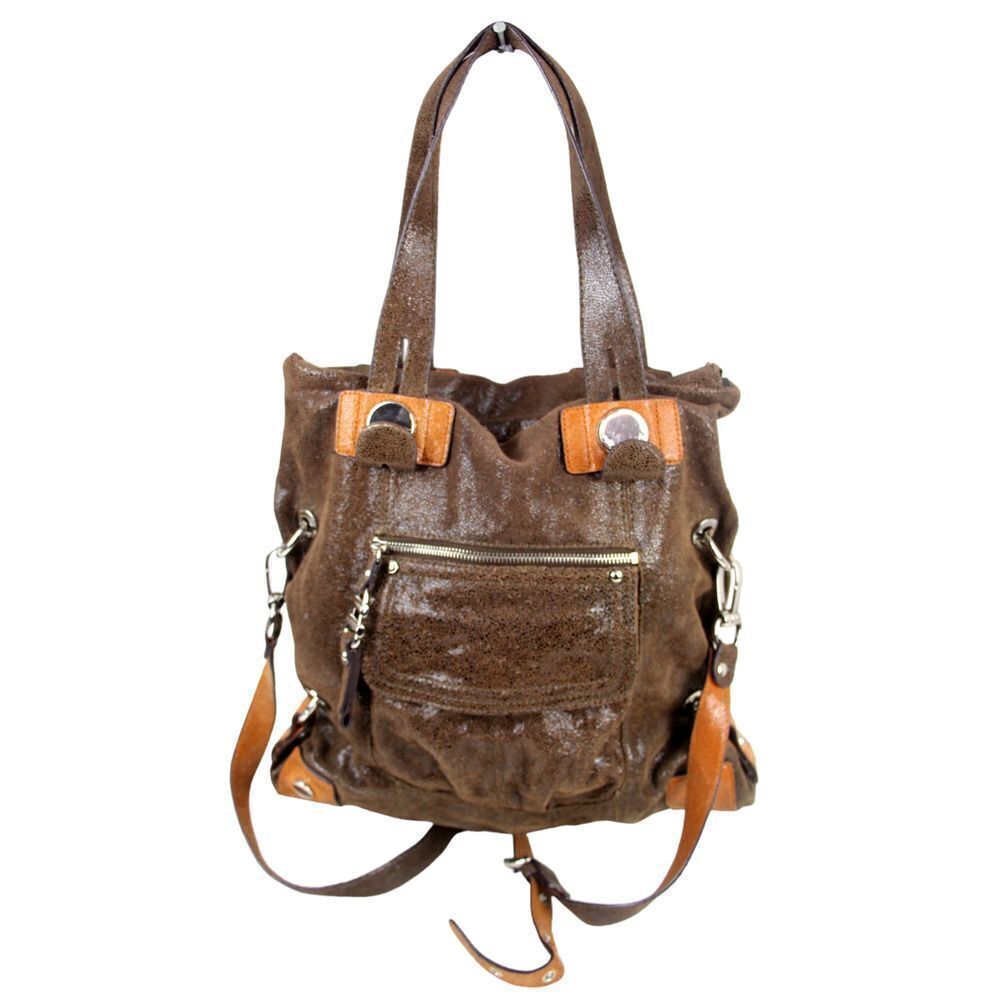 Large B.Makowsky TWO TONE BROWN GENUINE LEATHER TOTE HANDBAG SHOULDER BAG PURSE